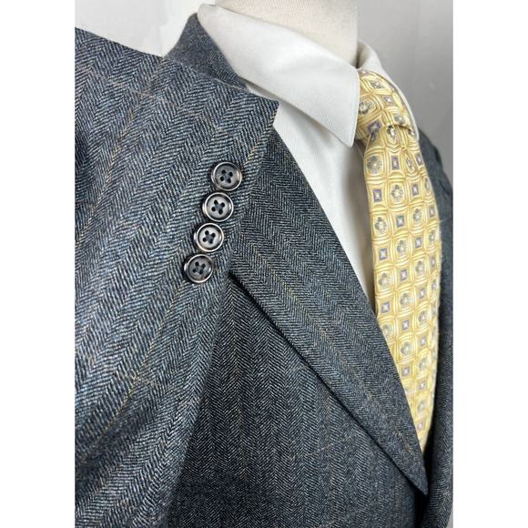 JOS A BANK Men’s Charcoal Blue Windowpane Tweed Wool Sport Coat Blazer Sz 46 XL